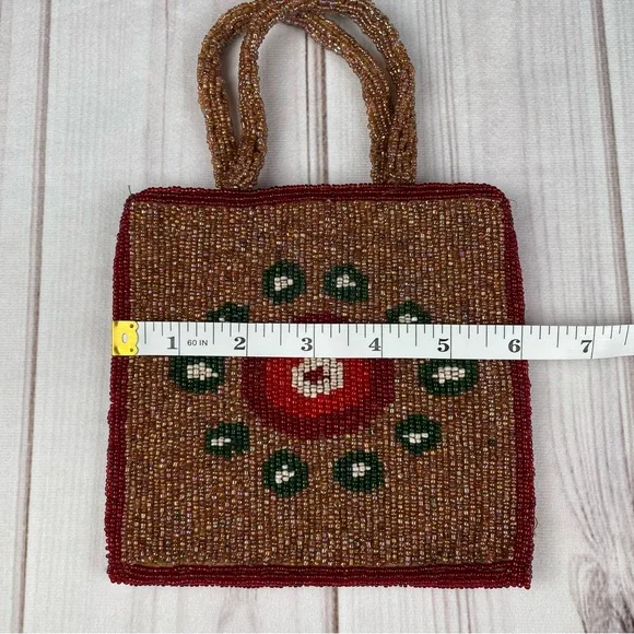 Vintage Moyna Hand Beaded Evening Bag Wristlet Phone Purse Small Sun Seed Pocket - Picture 10 of 12